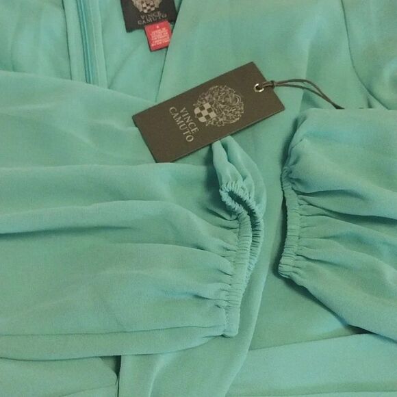 Vince Camuto Turquoise Chiffon Twist Front Balloon Sleeve Dress Size 4 NWT - Picture 6 of 12